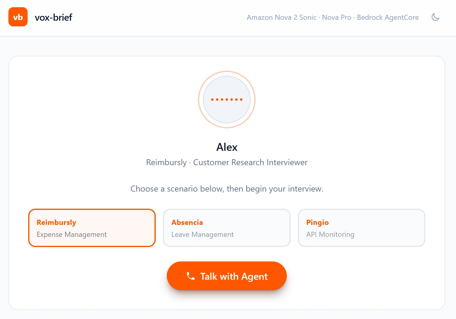 Amazon Nova Models in Action: Build a Speech-to-Speech Agent 5 Screenshot of the agent UI